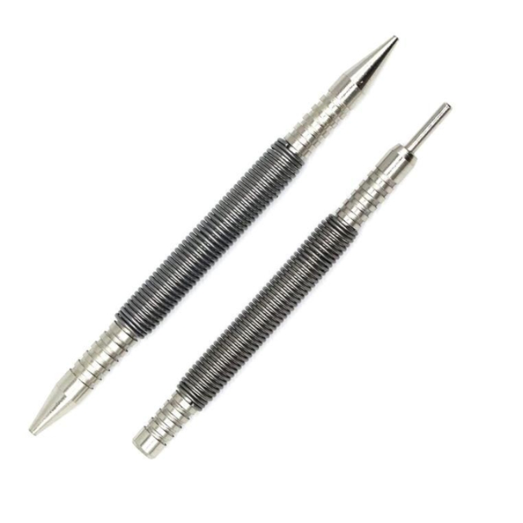 2pcs Spring Tool Hammerless Nail Set Center Pin Punch Spring Loaded Marking Metal Woodwork Drill Bit Door Pin Removal Tool