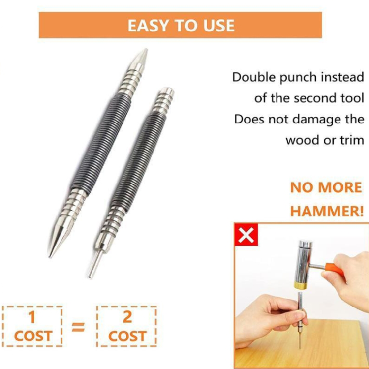 2pcs Spring Tool Hammerless Nail Set Center Pin Punch Spring Loaded Marking Metal Woodwork Drill Bit Door Pin Removal Tool