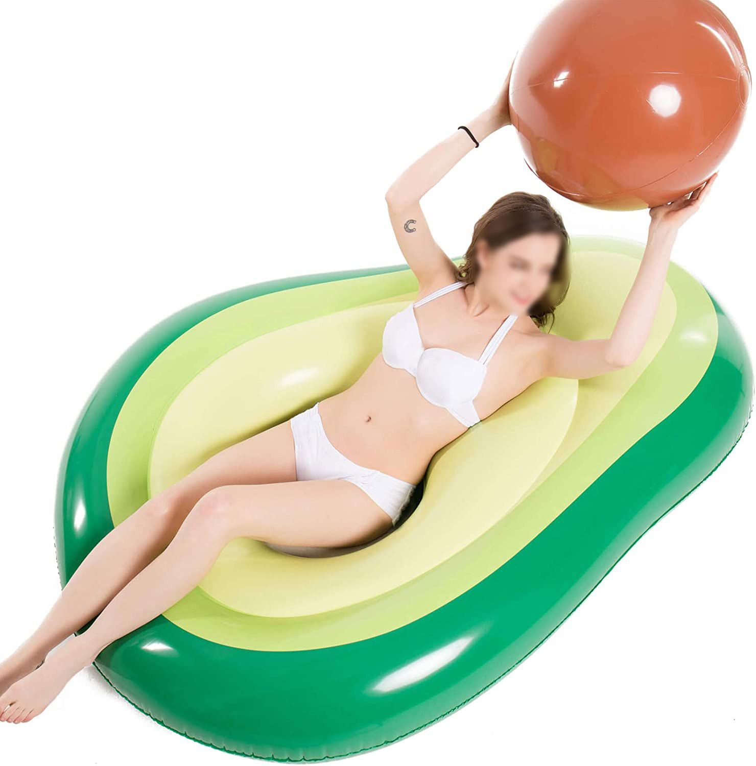 Inflatable Avocado Pool Float Air Large Beach Swimming Seashell Floatie with Ball Water Fun Lounge Raft for Kids Adults