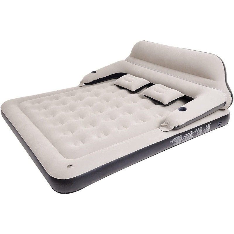 King Size Air Mattress Inflatable Sofabed with Adjustable Backrest Flocking Airbed Blow Up Couch for Camping Bedroom