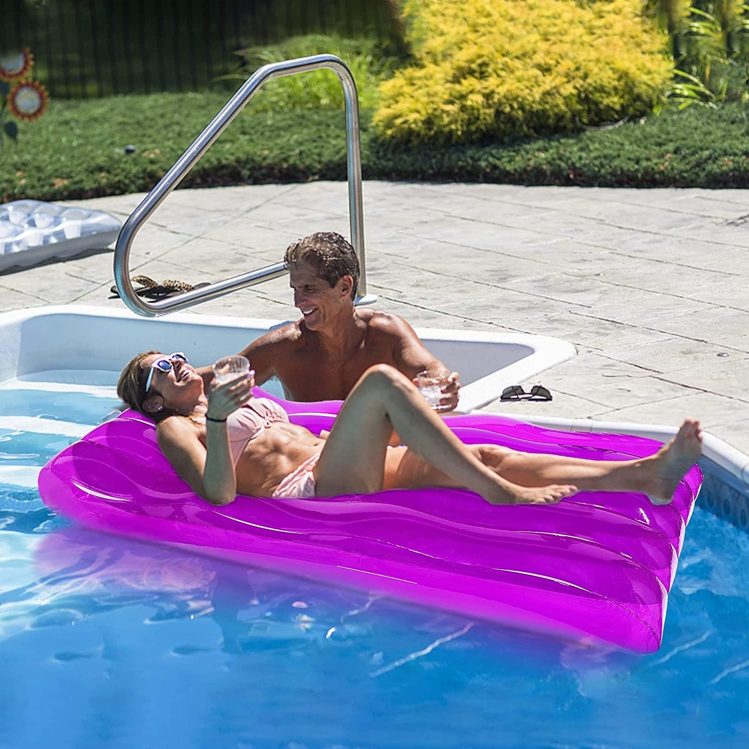 Swimming Inflatable Pool Air Bed Mattress Waved Pool Float Lounge Raft for Summer Parties