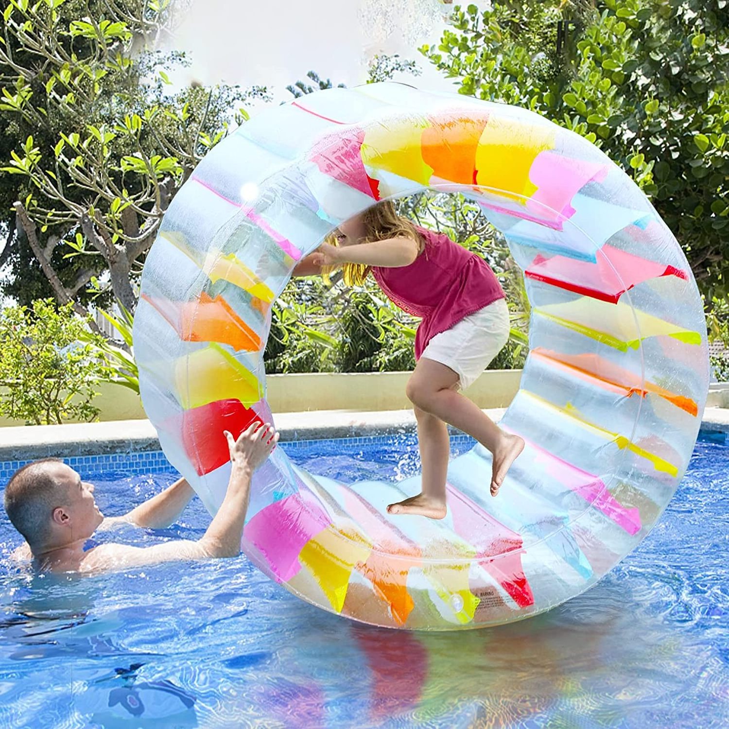 Water Wheel Pool Float Inflatable Roller Float for Kids Giant Colorful Pool Toy for Children Swimming Lakes Beaches Summer