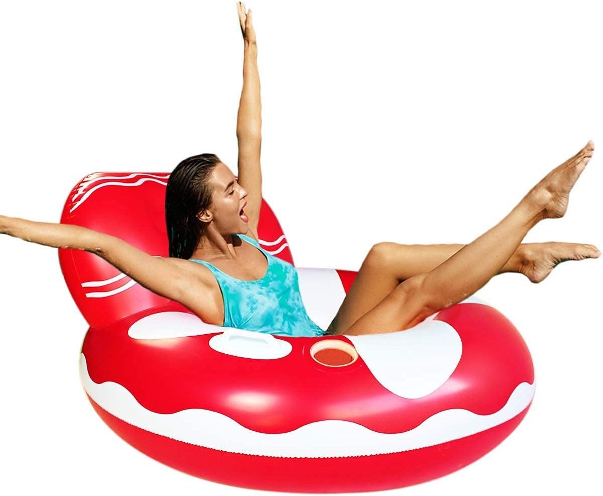 Adult Kids Inflatable Hammock Pool Lounger Float Rafts with Two Handle and a Big Cup Holder for Swimming Pool River Summer Party