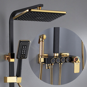 Bathtub Faucet Hot Cold Bathroom Tap Thermostatic Square Bathroom  Black Gold Shower Set