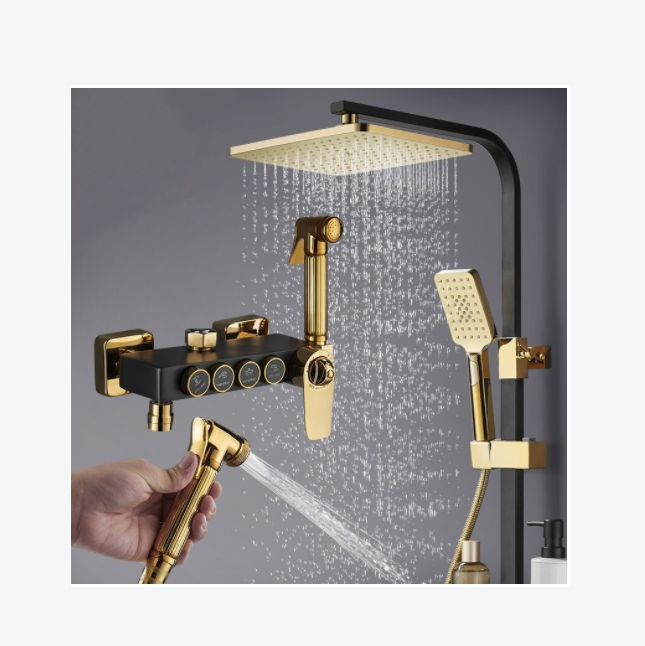 Bathroom faucet button shower Gold water shower bath faucet sets brass for bathroom Luxury Shower Kit