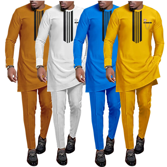 High Quality East African Clothing  Pant Shirt  African Men's Design Casual Suit Pants Set African Print Men's clothing