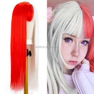 Halloween High Temperature Fiber Red And White Two Color Long Hair Straight Women Cosplay Wigs