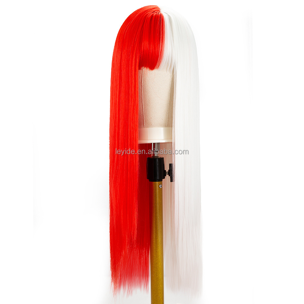 Halloween High Temperature Fiber Red And White Two Color Long Hair Straight Women Cosplay Wigs