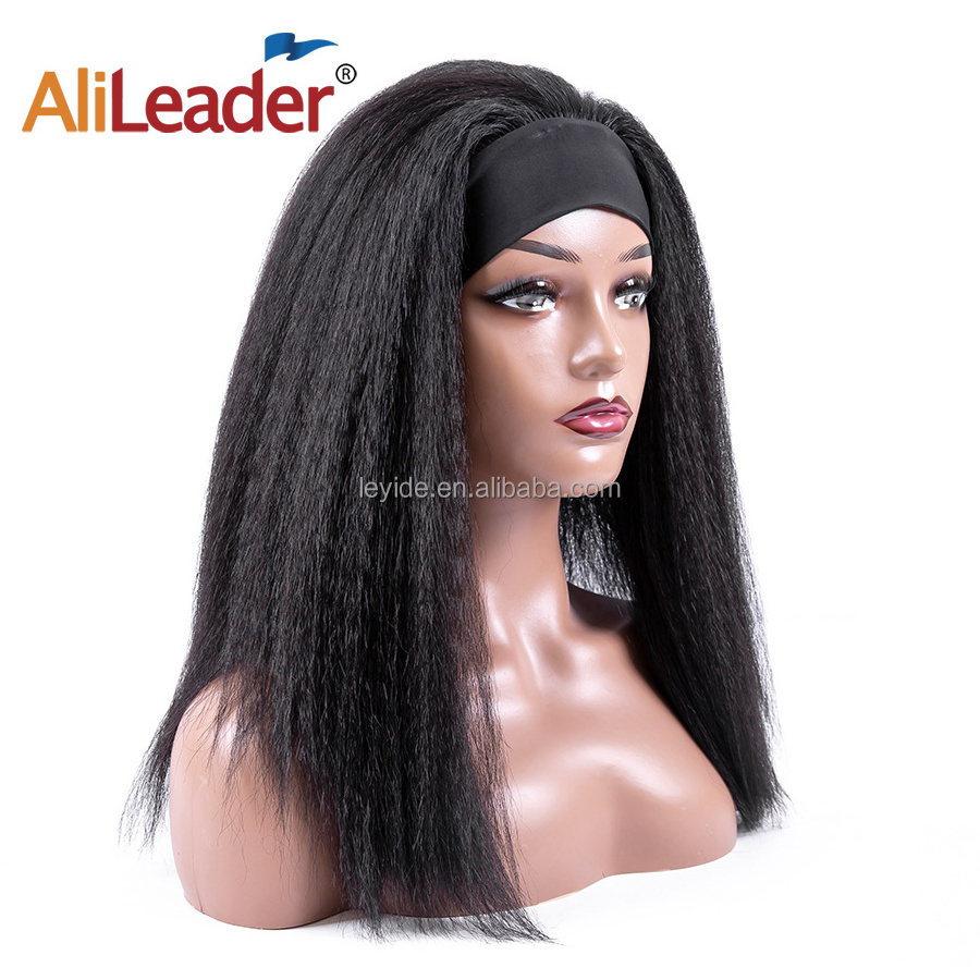 AliLeader Wholesale Hot Sale Highlight Machine Made Kinky Straight Afro Curly Synthetic Hair Yaki Headband Wigs For Black Women