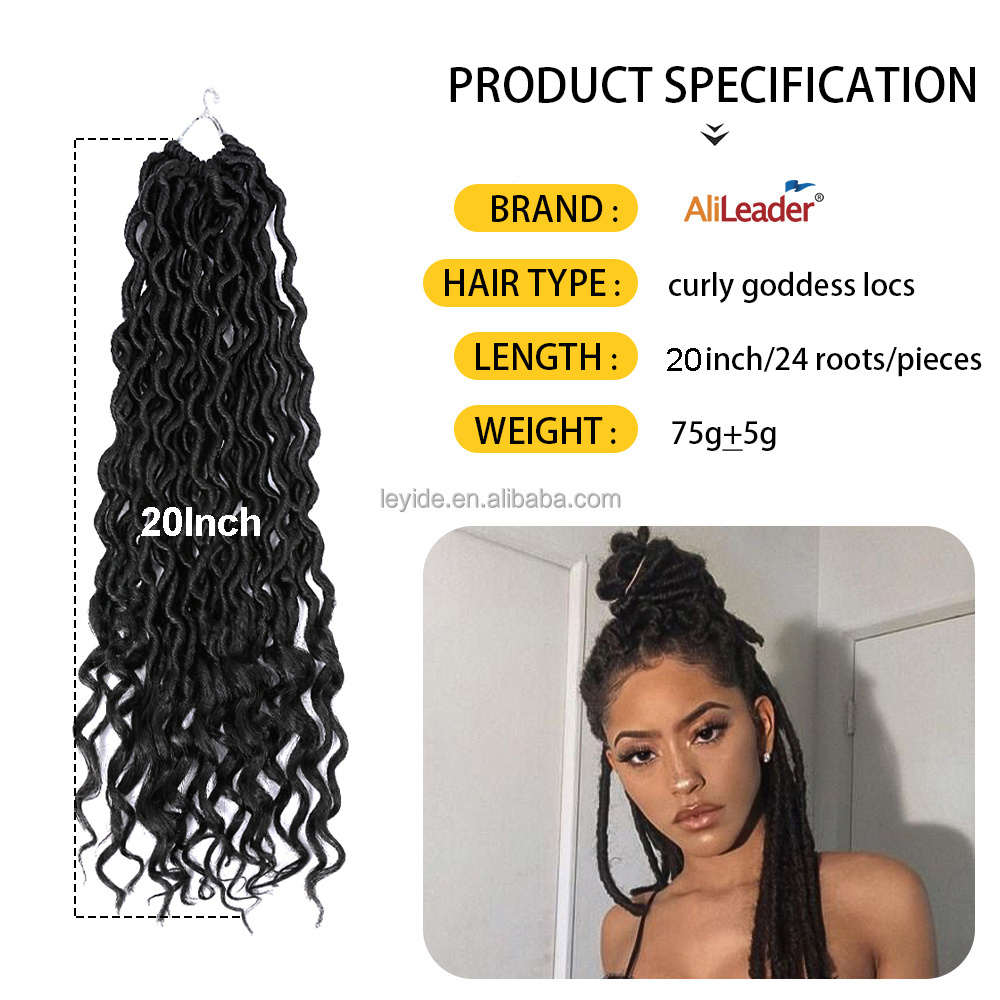 AliLeader Synthetic Crochet Braid Hair 20 inch Ombre Wavy Faux Locs With Curly Ends Pre Looped Curly Goddess Locs Crochet Hair