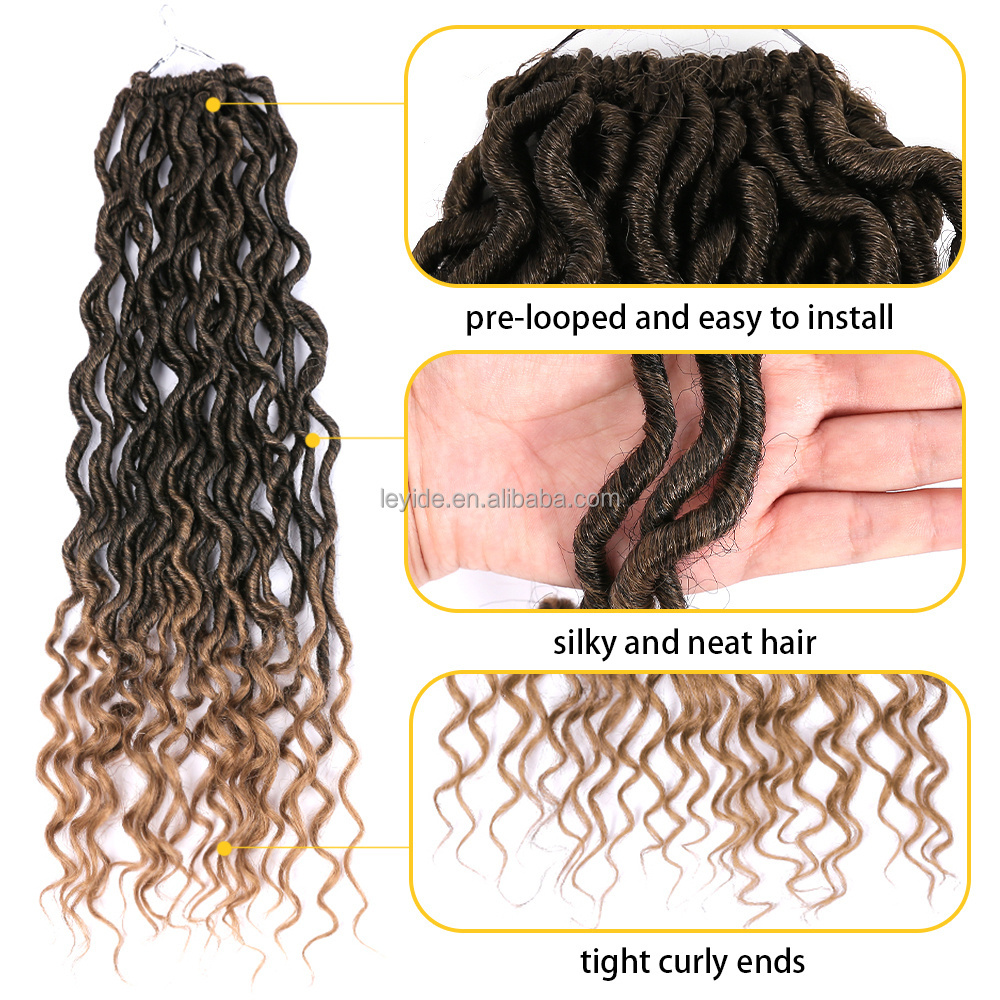 AliLeader Synthetic Crochet Braid Hair 20 inch Ombre Wavy Faux Locs With Curly Ends Pre Looped Curly Goddess Locs Crochet Hair