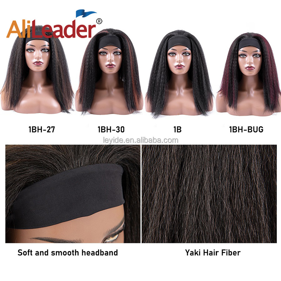 AliLeader Wholesale Hot Sale Highlight Machine Made Kinky Straight Afro Curly Synthetic Hair Yaki Headband Wigs For Black Women