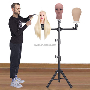 Alileader Wholesale Black Iron Mannequin Tripod Stand Wig Making Tools Wig Display Tripod with Metal Foot Pedal Carry Bag