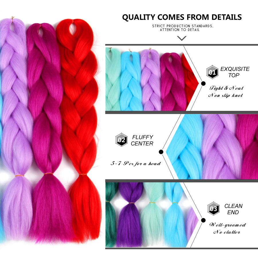 AliLeader Factory Wholesale 24 inch 100g Ombre Yaki Style Box Braids Synthetic Jumbo Braiding Hair