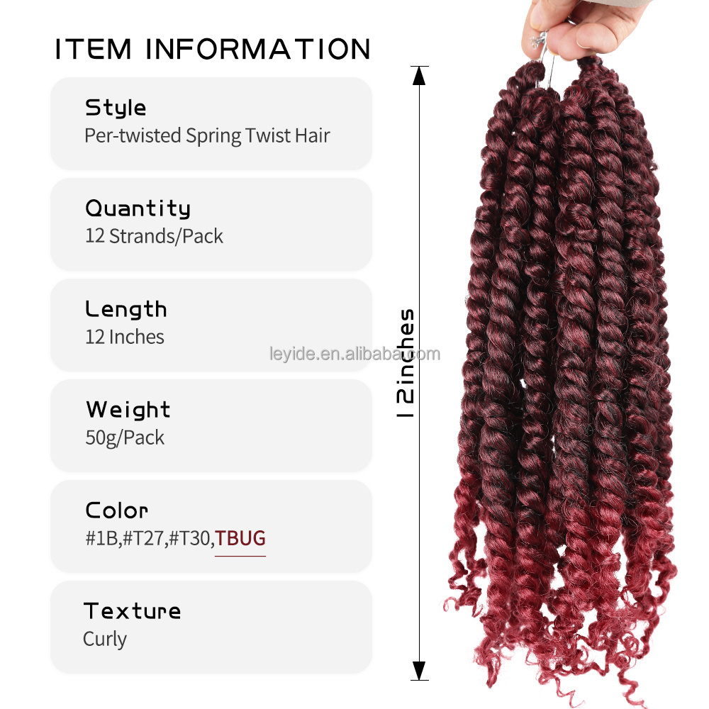 AliLeader 12 inches Synthetic High Temperature Fiber Nubian Twist Crochet Hair Pre Twisted Passion Spring Twist for Black Women