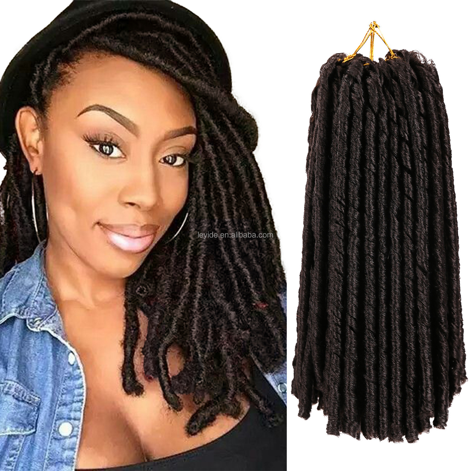 AliLeader 14 inch Synthetic Crochet Hair Extensions Ombre Black Color Soft Straight Faux Locs Crochet Braids Hair for Black Wome