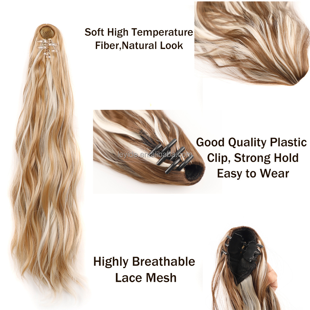 AliLeader 22inch Long Curly Synthetic Claw Clip Fake Pony Tail Hair Extensions Natural Loose Wave Hairpieces Ponytail for Women