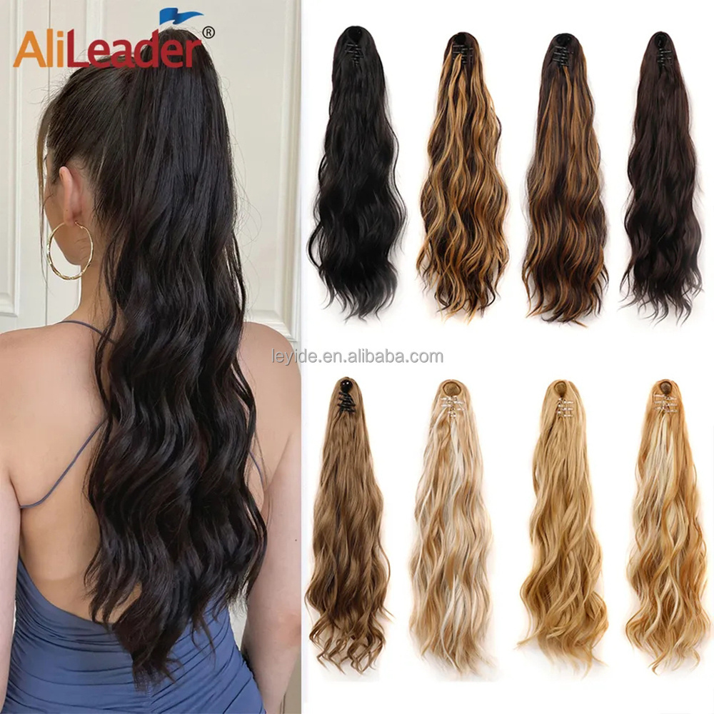 AliLeader 22inch Long Curly Synthetic Claw Clip Fake Pony Tail Hair Extensions Natural Loose Wave Hairpieces Ponytail for Women