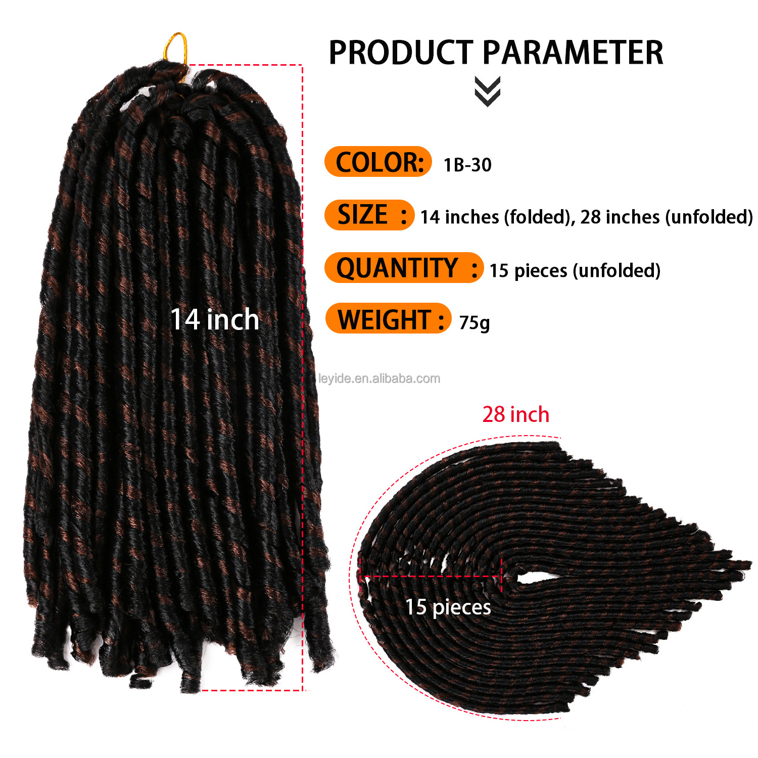 AliLeader 14 inch Synthetic Crochet Hair Extensions Ombre Black Color Soft Straight Faux Locs Crochet Braids Hair for Black Wome