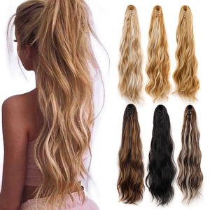 AliLeader 22inch Long Curly Synthetic Claw Clip Fake Pony Tail Hair Extensions Natural Loose Wave Hairpieces Ponytail for Women