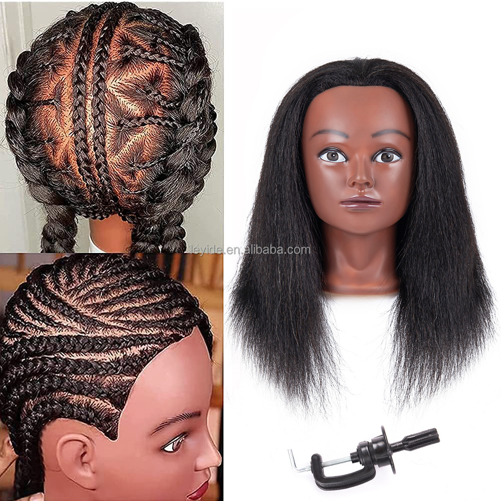 AliLeader Professional Human Hair Hairdressing Training Head Barber Afro Training Mannequin Doll Head with Natural Hair