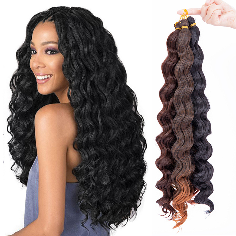 AliLeader Wholesale 18inch Synthetic Curly Wavy Ombre Braiding Hair Extensions Bulk Deep Wave Crochet Hair for Black Women