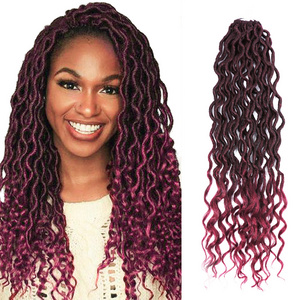 AliLeader Synthetic Crochet Braid Hair 20 inch Ombre Wavy Faux Locs With Curly Ends Pre Looped Curly Goddess Locs Crochet Hair