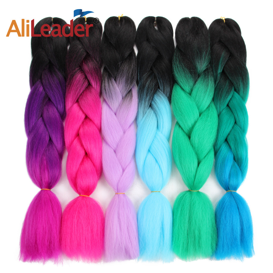 AliLeader Factory Wholesale 24 inch 100g Ombre Yaki Style Box Braids Synthetic Jumbo Braiding Hair