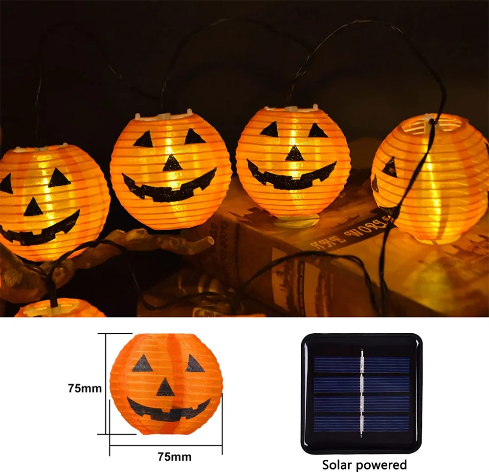 Halloween Holiday Pumpkin Lantern String Lights Solar powered 20 LED DIY Pumpkin Lantern Outdoor Lights for Halloween Decor