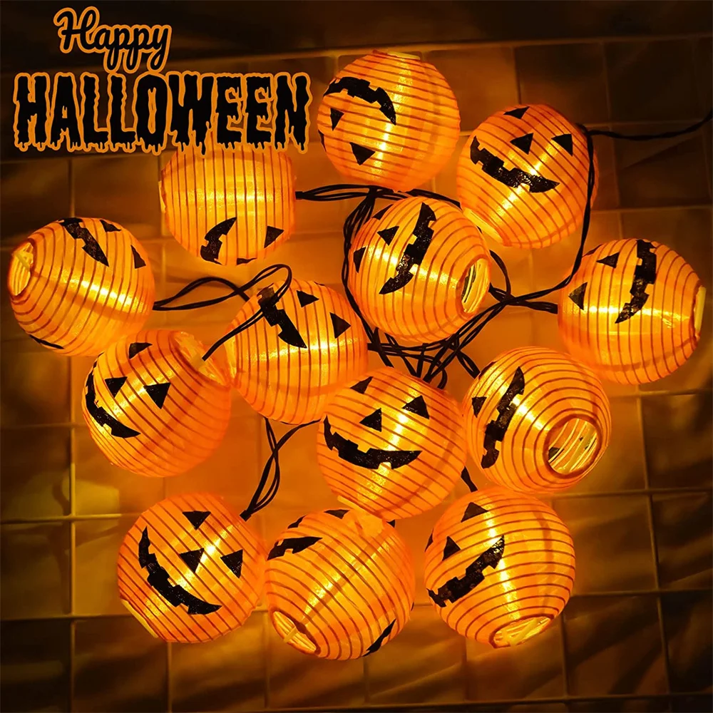 Halloween Holiday Pumpkin Lantern String Lights Solar powered 20 LED DIY Pumpkin Lantern Outdoor Lights for Halloween Decor