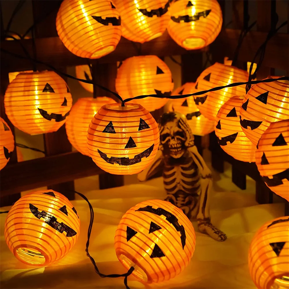 Halloween Holiday Pumpkin Lantern String Lights Solar powered 20 LED DIY Pumpkin Lantern Outdoor Lights for Halloween Decor