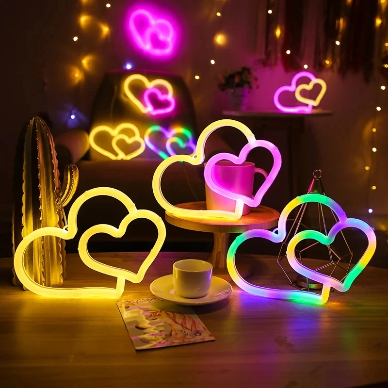 Heart LED Neon Sign Heart Home Decor Valentine's Day Wedding Party Wall Decor Bedroom Neon Light anime Decor Love Art