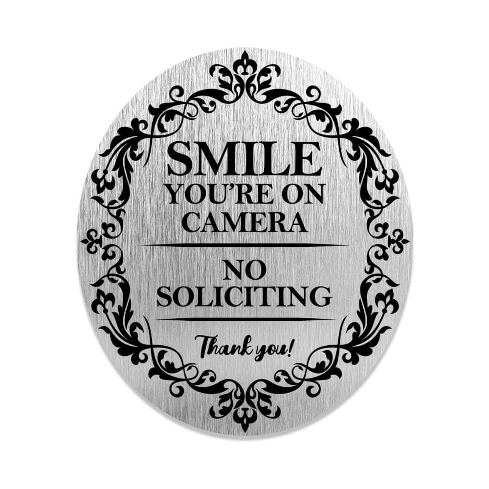 No Soliciting Sign Metal Self Adhesive Sign Silver Aluminum Warning Signs Stickers for Business Home Office Outdoor Indoor Decor