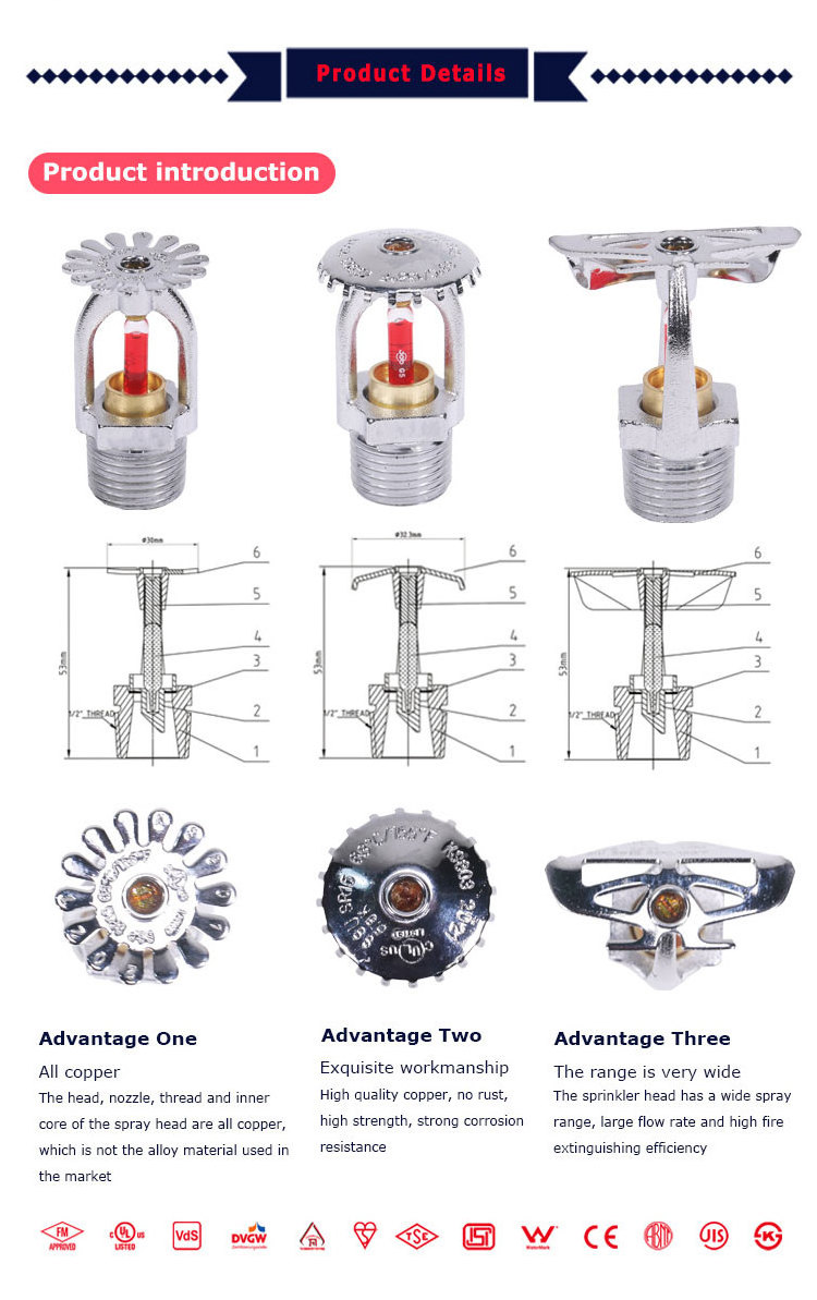 FM UL Fire Sprinkler System Fire Extinguishing System Products Fire Sprinkler heads