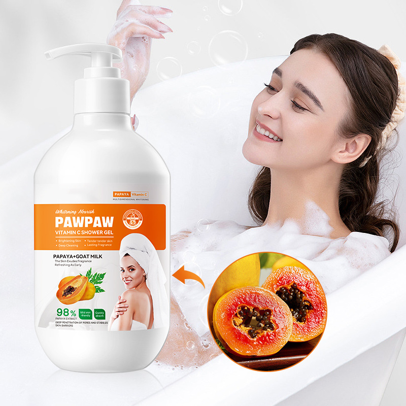 OEM Private Label Papaya Fruit Skin Ultimate Whitening Extract Shower Bath Bleaching Scrub Shower Gel Body Wash