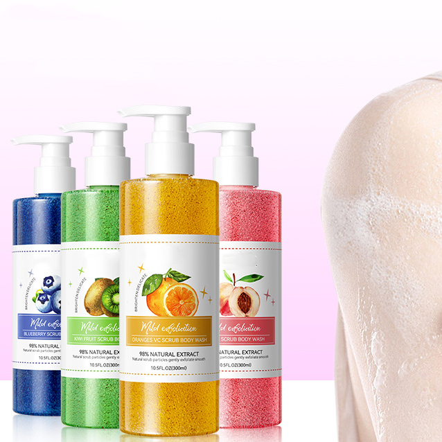 Wholesale OEM Whitening Exfoliating Adults Female Body Natural Skin Care Products Liquid Soap Scrub Body Wash Shower Gel