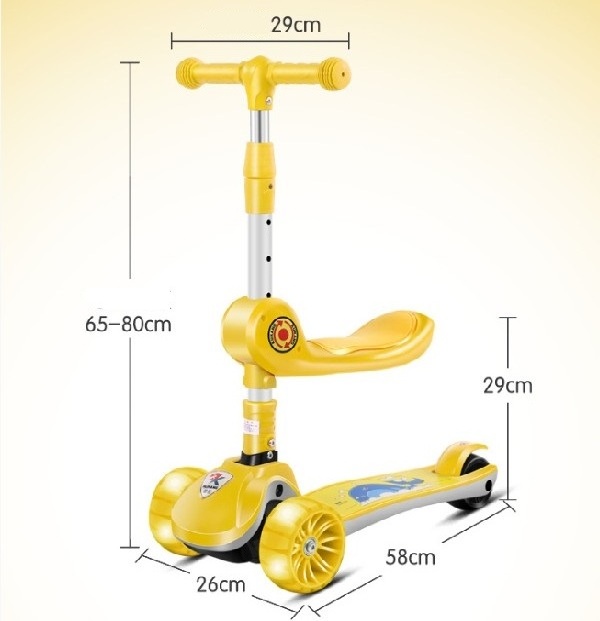 china customized hot sale Adjustable flicker wheel scooters for kids with seat 3 wheel 2 in 1 kick foldable kid swing scooter