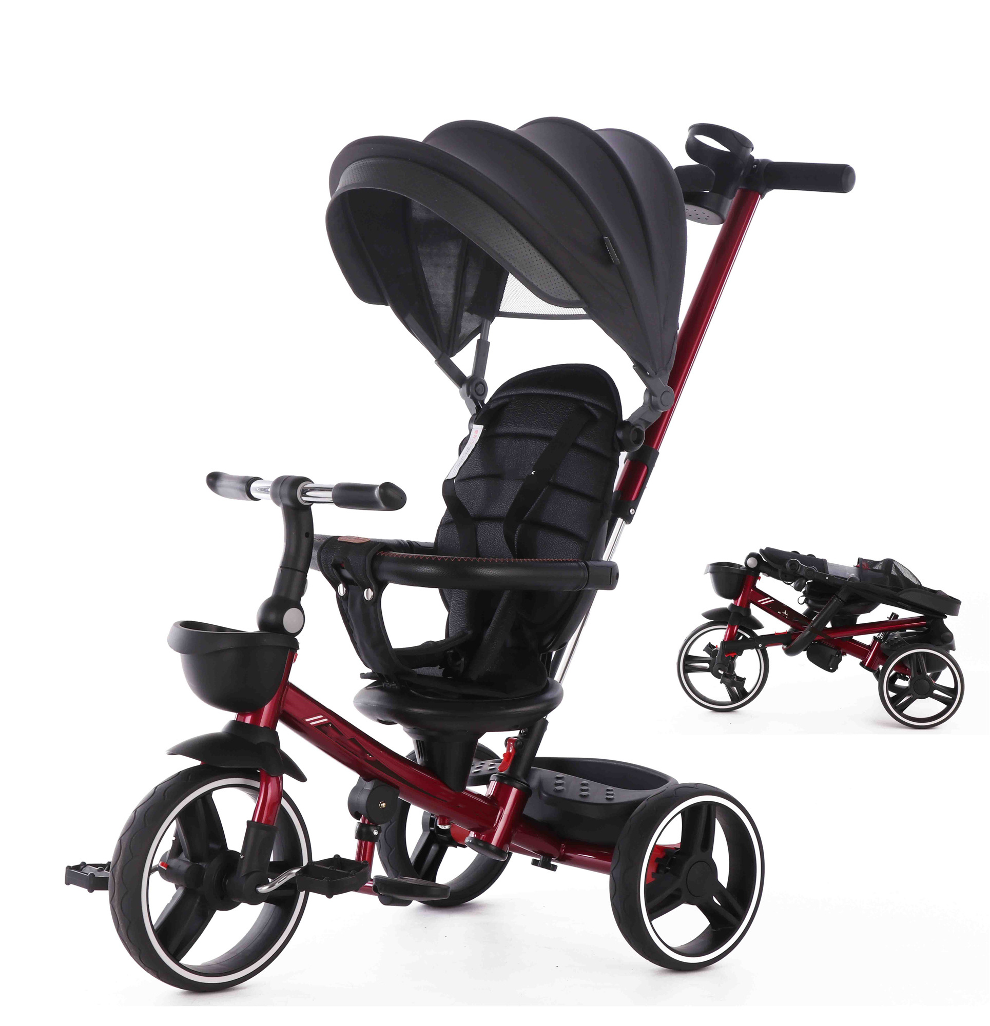 Children tricycle 3 wheels baby stroller / 3 EVA wheels push baby tricycle with canopy / foldable 4 in 1 baby tricycle