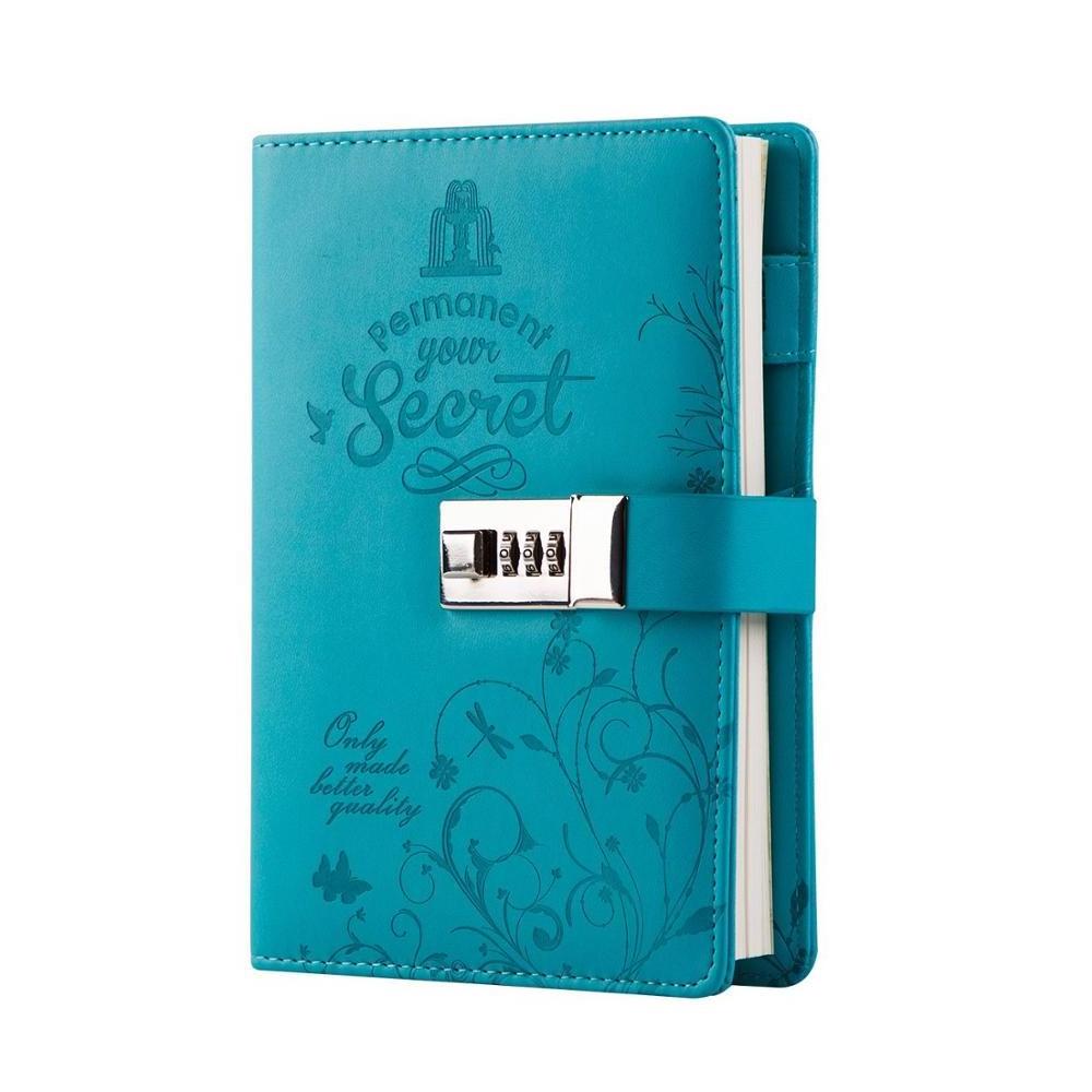 Loose Leaf Journal Blue Design Hard Cover PU Leather Diary With Lock