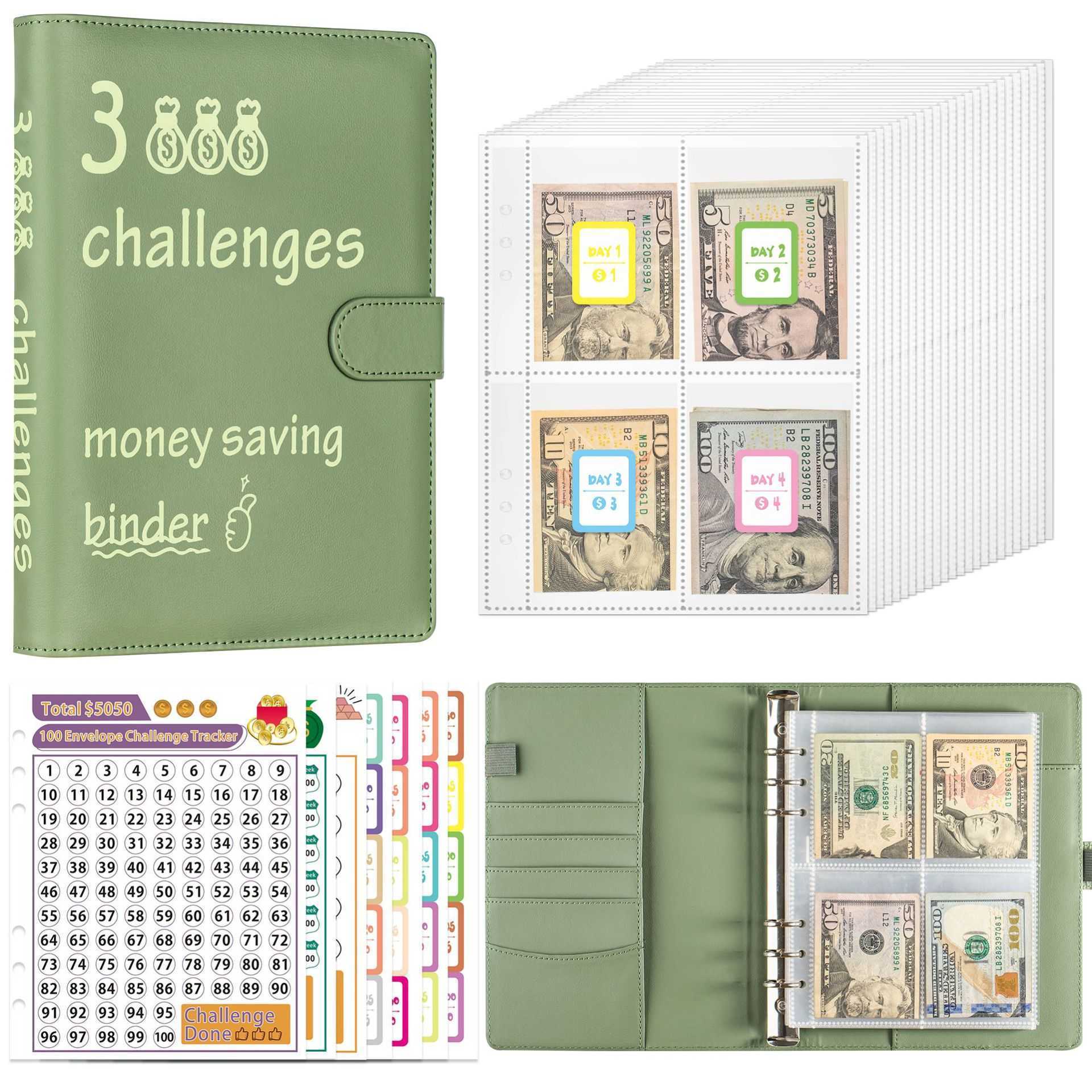 Spiral Saving $5050 Money Challenge In 100 Days A5 Goal Zipper Pocket PU leather Planner Notebook With Cash Envelope