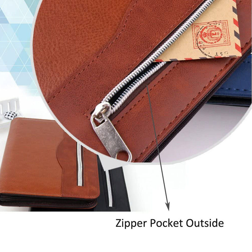 Portable Calculator Planner Multi-function Loose-leaf Binding Briefcase Zipper Portfolio Folder Premium Leather Binder Notebook