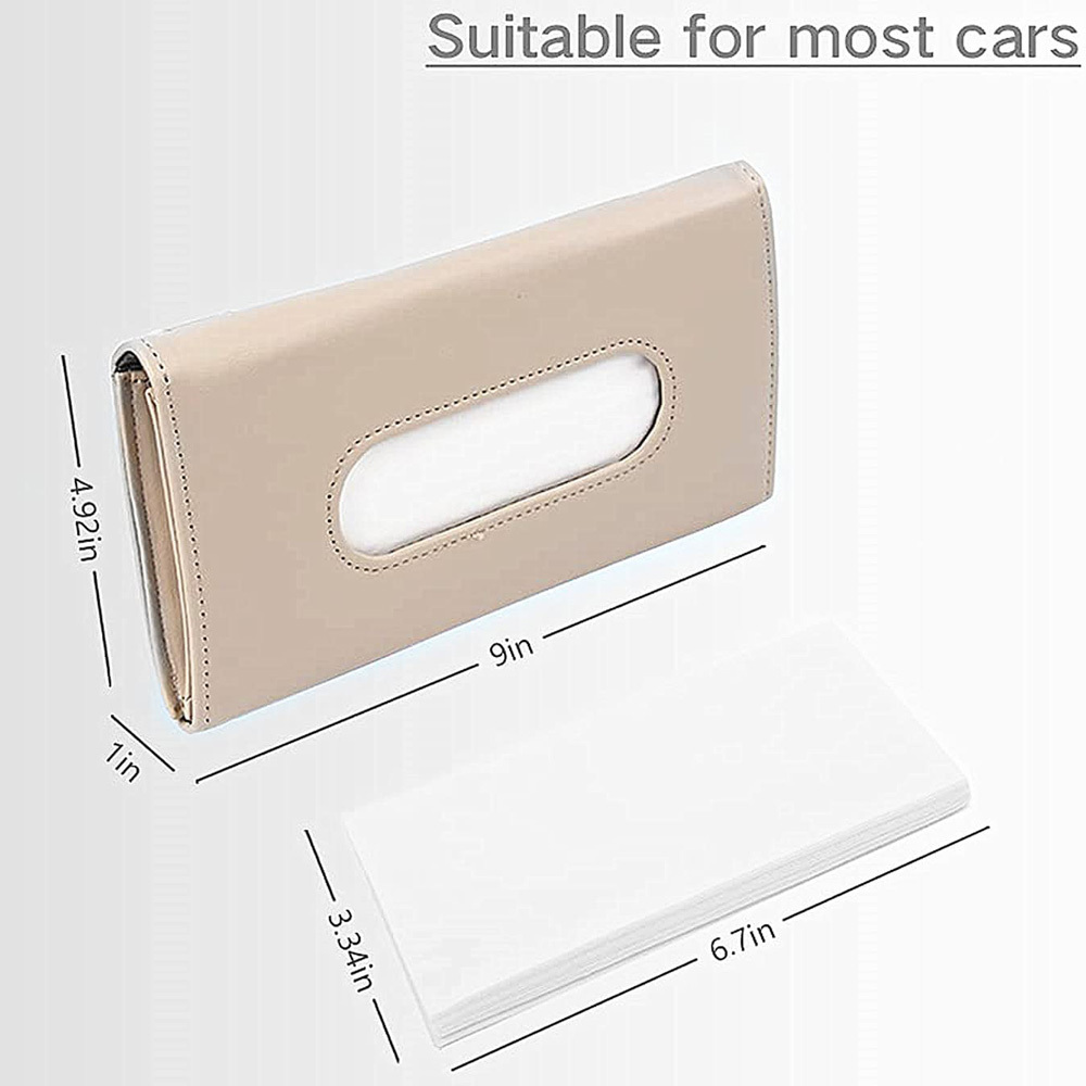 Beige Leather Hanging Paper Box Car Napkin Holder Sun Visor Tissue Holder