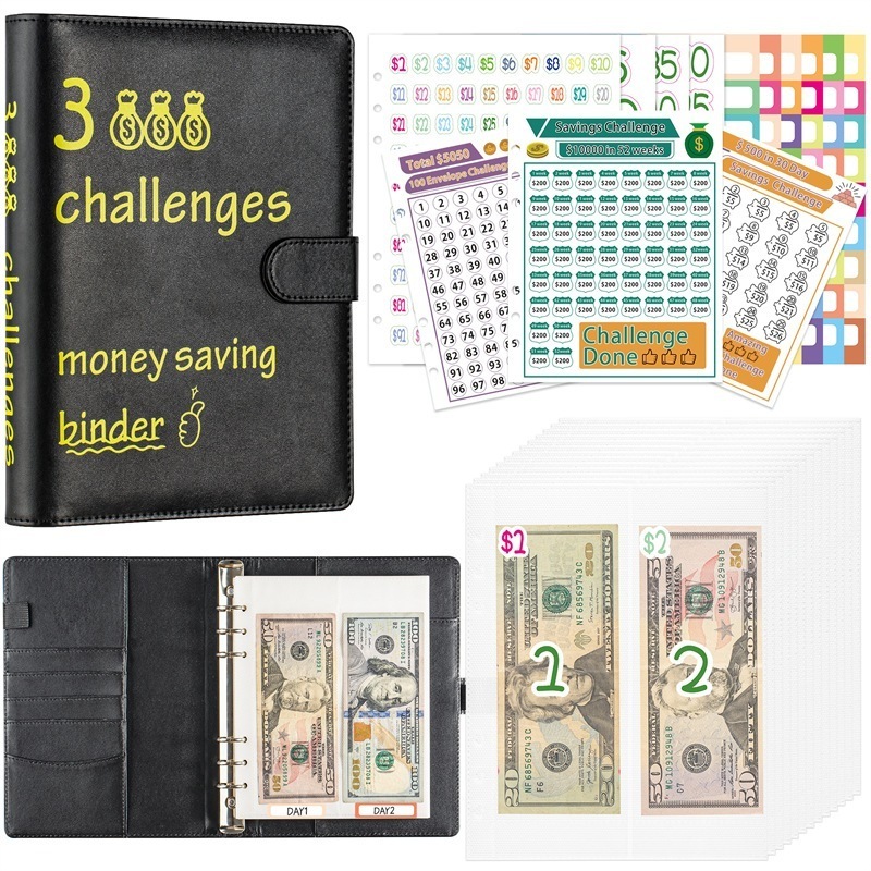 Spiral Saving $5050 Money Challenge In 100 Days A5 Goal Zipper Pocket PU leather Planner Notebook With Cash Envelope