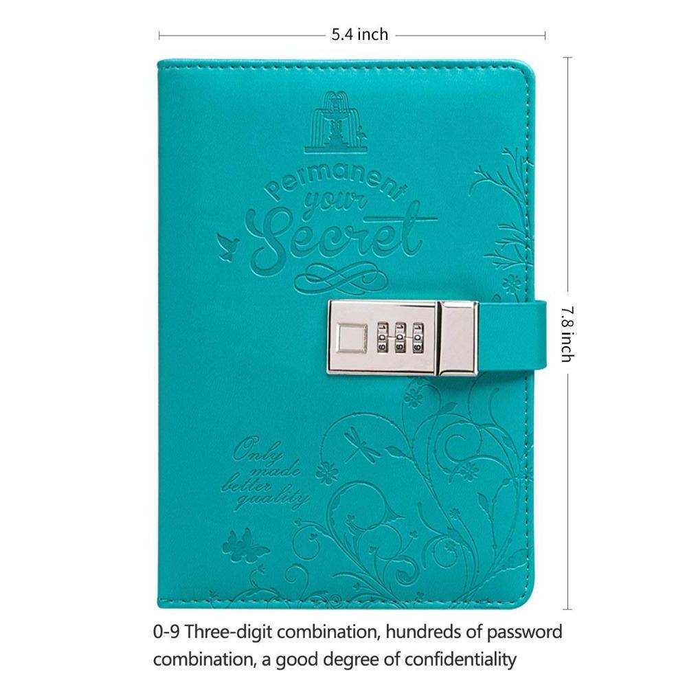 Loose Leaf Journal Blue Design Hard Cover PU Leather Diary With Lock