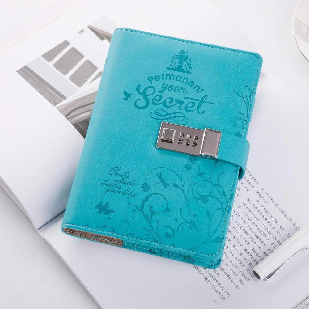 Loose Leaf Journal Blue Design Hard Cover PU Leather Diary With Lock