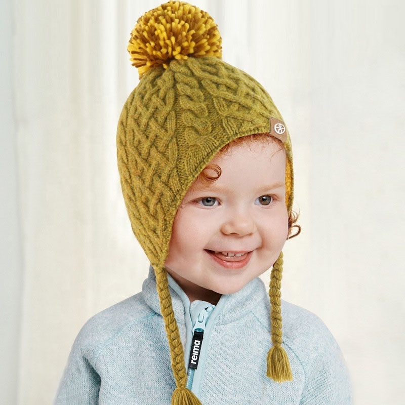 2024 Wholesale Children Cable Knit Beanie Hat Kids Winter Wool Knitted Crochet Cap With Ear Flaps