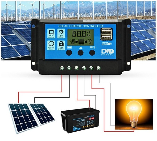 PWM 24V 12V Auto Solar Panel Battery Charge Controller 10A LCD Solar Collector Regulator with Dual USB Wholesale