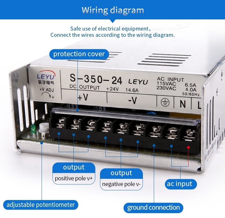 LED S-350-24 power supplies 1A 2A 3A 5A 8A 10A 15A 20A 30A 5v 12v 24v 48v ac dc industrial smps Single switching power supply