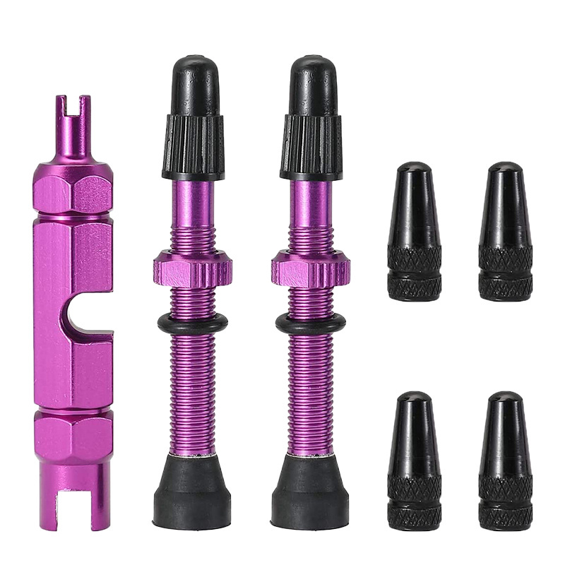 Bike Presta Tubeless Valve Stem Kit Aluminum Alloy Presta Valve Stem Caps 2 Pair and Valve Core Remover Tool 35mm/44mm/60mm