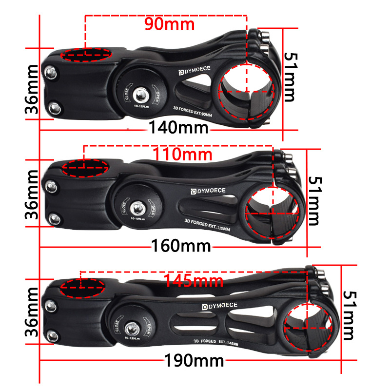 Adjustable MTB Stem 31.8mm 70 Degree - 90/110/145mm Bike Stem Riser for Handlebar Bike Handlebar Riser Extender for Road Bike